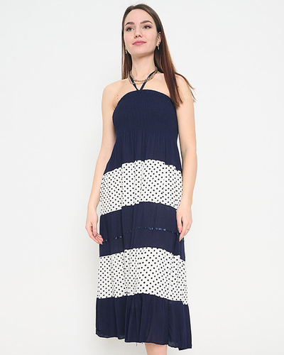 Navy blue maxi skirt with polka dots PLUS SIZE - Clothing