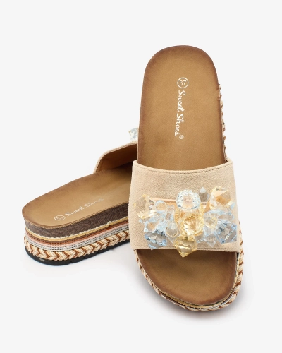 Royalfashion Women's flip-flops with crystals in beige Bollah