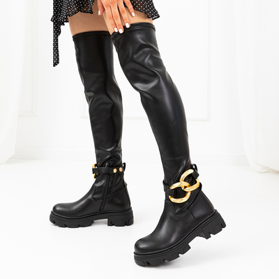 Black women's over-the-knee boots with flat heels Mirumi - Shoes