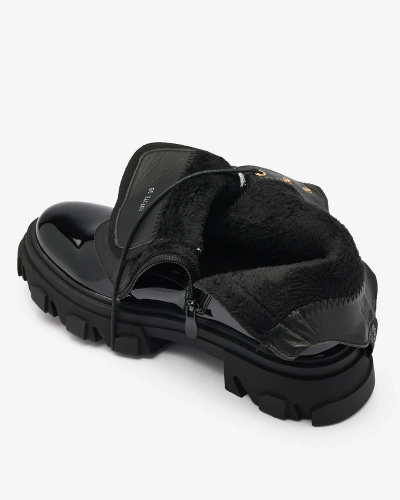 Royalfashion Melni lakoti sieviešu siltināti bagger zābaki Setogia