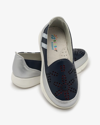 Girls' silver and navy blue slip on sneakers Ewesgi- Footwear