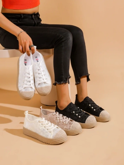 Royalfashion Women's Lace Sneakers with Sequins Nille