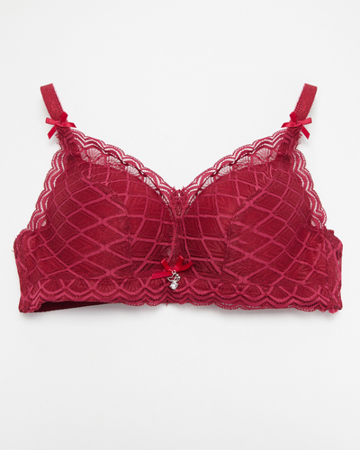 Maroon women's padded bra with lace - Underwear