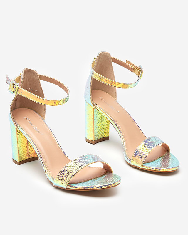 Holographic women's sandals on a post with Hosneka embossing - Footwear