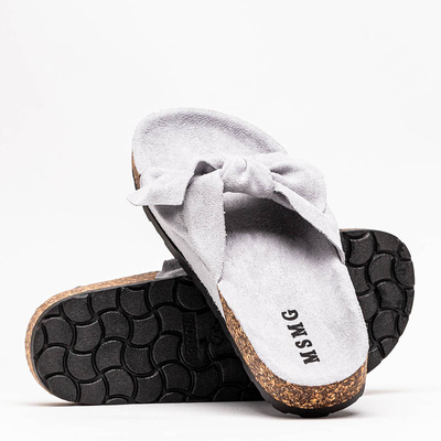 Gray women's slippers with a Sun and Fun bow - Footwear