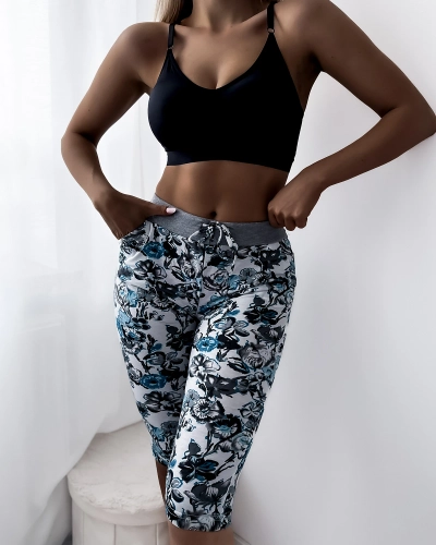 Royalfashion Женские узорчатые шорты 3/4 в белом и бирюзовом цвете PLUS SIZE