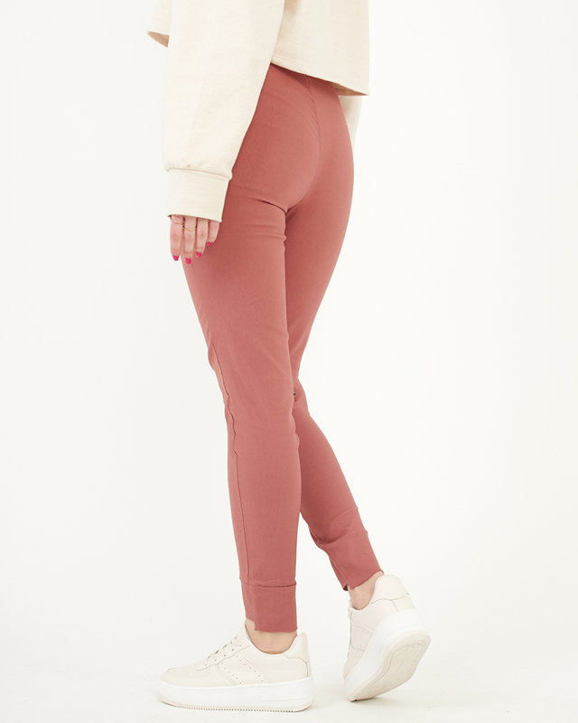Women's coral fabric trousers with patches - Clothing