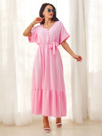 Royalfashion Sieviešu midi kleita ar īsām piedurknēm un dekoratīviem pogām