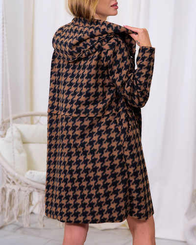 Royalfashion Черно-белое женское пальто с капюшоном