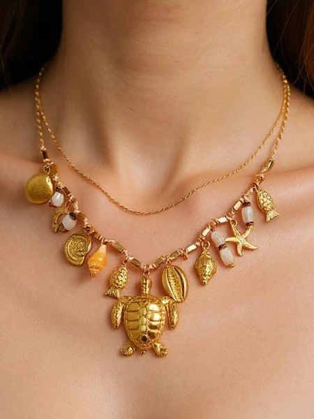 Athena Charm Sea Necklace – Golden Amulets with Marine Motifs