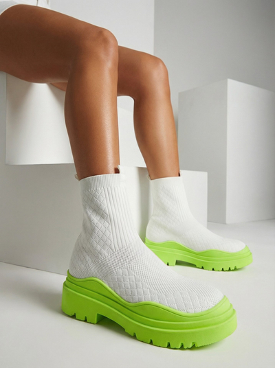 Balti un zaļi sieviešu zābaki ar plakanu papēdi Seritis - Apavi