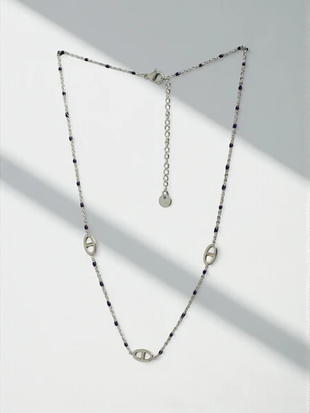 Alethea Argento Necklace with link motif and navy blue beads