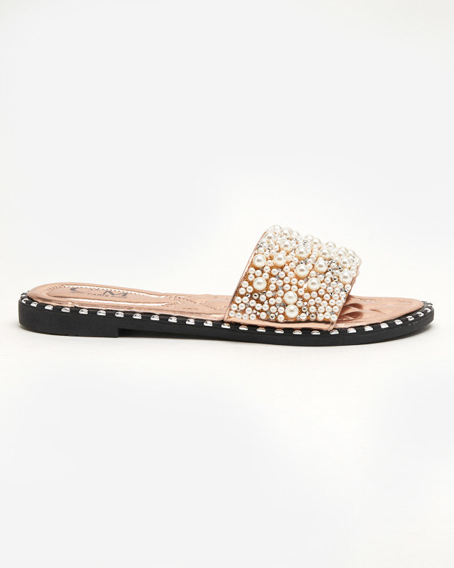 OUTLET Women's slippers with pearls in rose gold color Loppo - Footwear