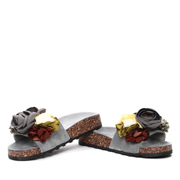 Szare klapki z kwiatkami Leslie- Obuwie