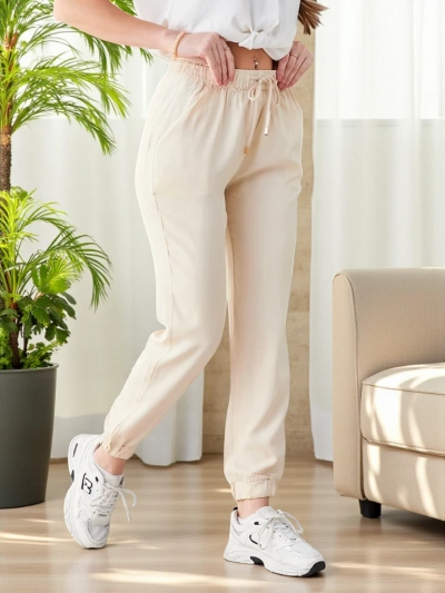 Elegant Women's Aura Beige Lyocell Joggers - Comfort and Style for Every Day