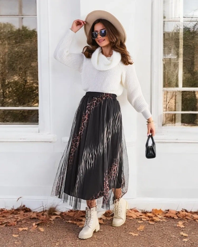 Royalfashion Rakstains sieviešu vidējais svārki ar tüllu