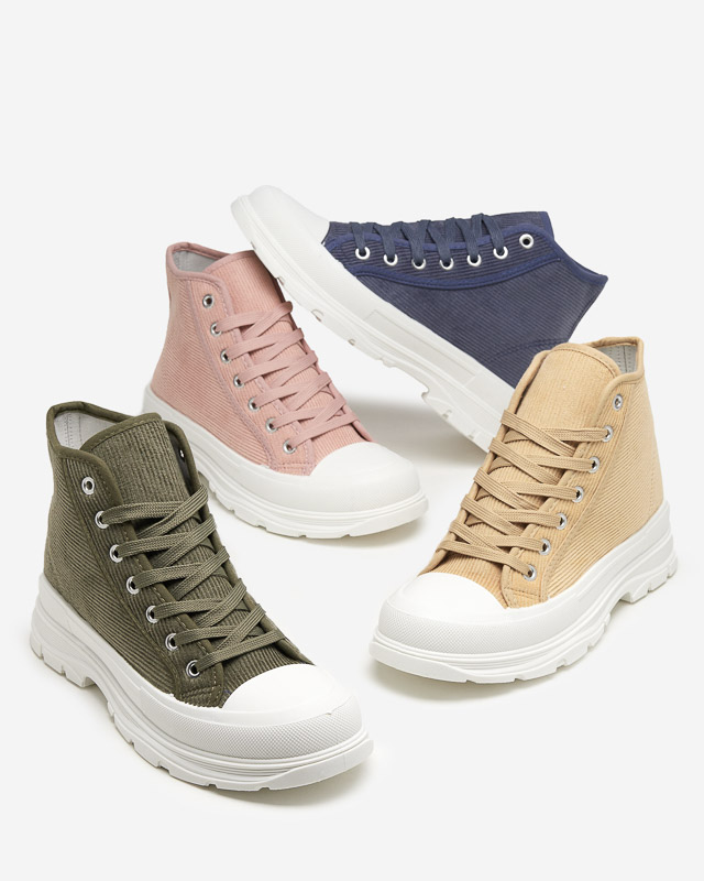 Green women's high ribbed sneakers Somali - Footwear