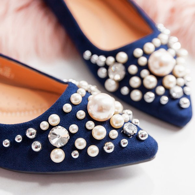 Navy blue ballerinas with pearls and zircons Eithne - Footwear