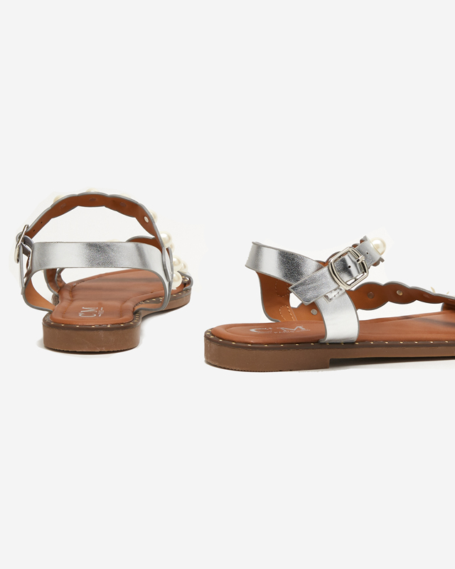 Silver women's sandals with pearls Mastalia - Footwear