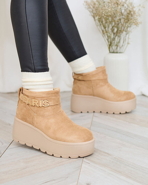 Royalfashion Gaiši brūni sieviešu apavi a'la sniega zābaki ar ornamentu Parisela