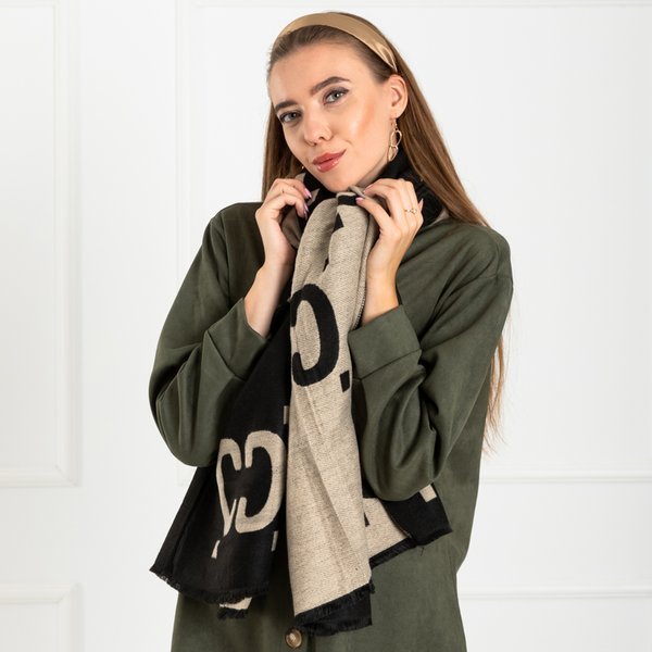Черно-бежевый женский двусторонний шарф