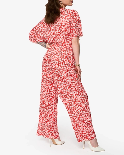 Red women's pleated set with black flowers - Clothing