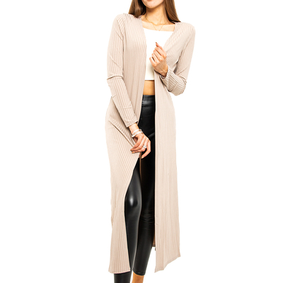 Women's long beige cardigan - Clothing