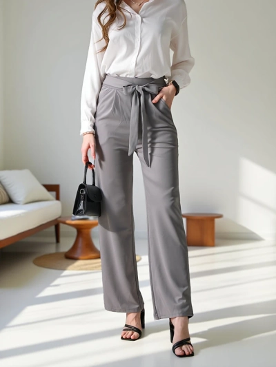 Royalfashion Platas sieviešu bikses ar jostu