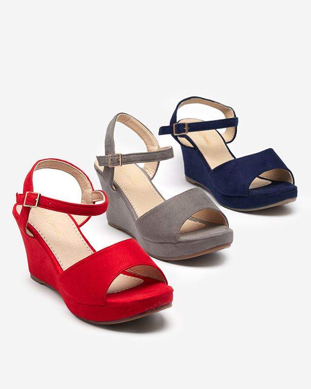 OUTLET Navy blue women's sandals on the wedge Nalem - Footwear