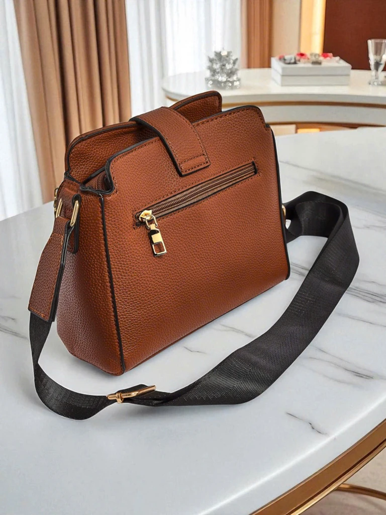 Women's Bag Collection - Melania Brown Eco Leather with Zipper and Magnet