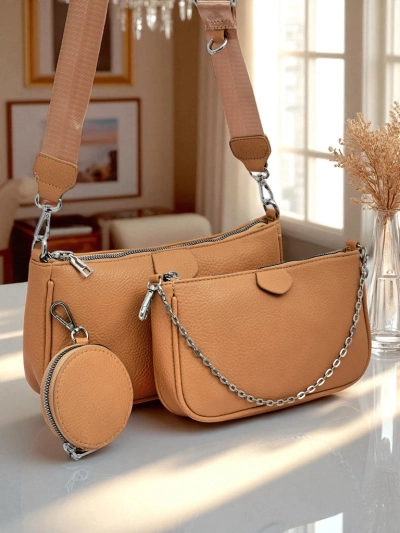 Aurora Multi Women's Eco-Leather Handbag Light Brown Chain Zip