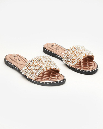 OUTLET Women's slippers with pearls in rose gold color Loppo - Footwear