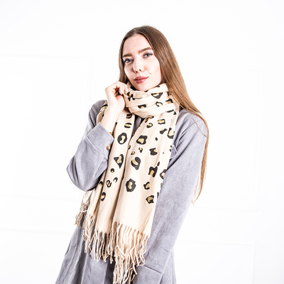 Beige warm scarf with golden inserts - Accessories