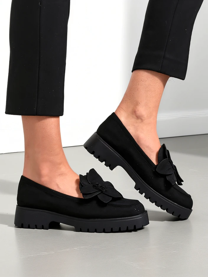 Royalfashion Eco suede women's moccasins with a Floverse flower