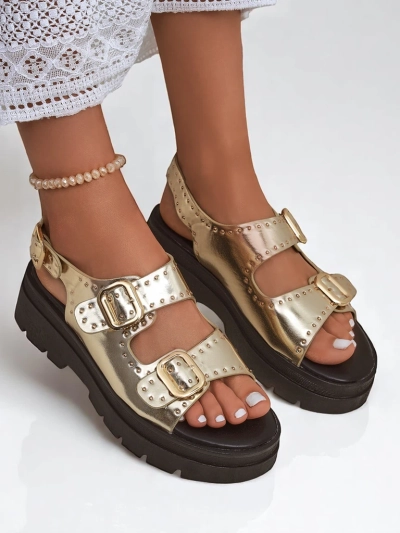 Royalfashion Sieviešu sandales ar biezu zoli un dārgakmeņiem Rocky Chic