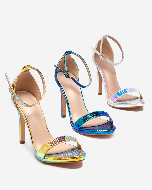 Blue women's holographic sandals on a heel Fasiro - Footwear