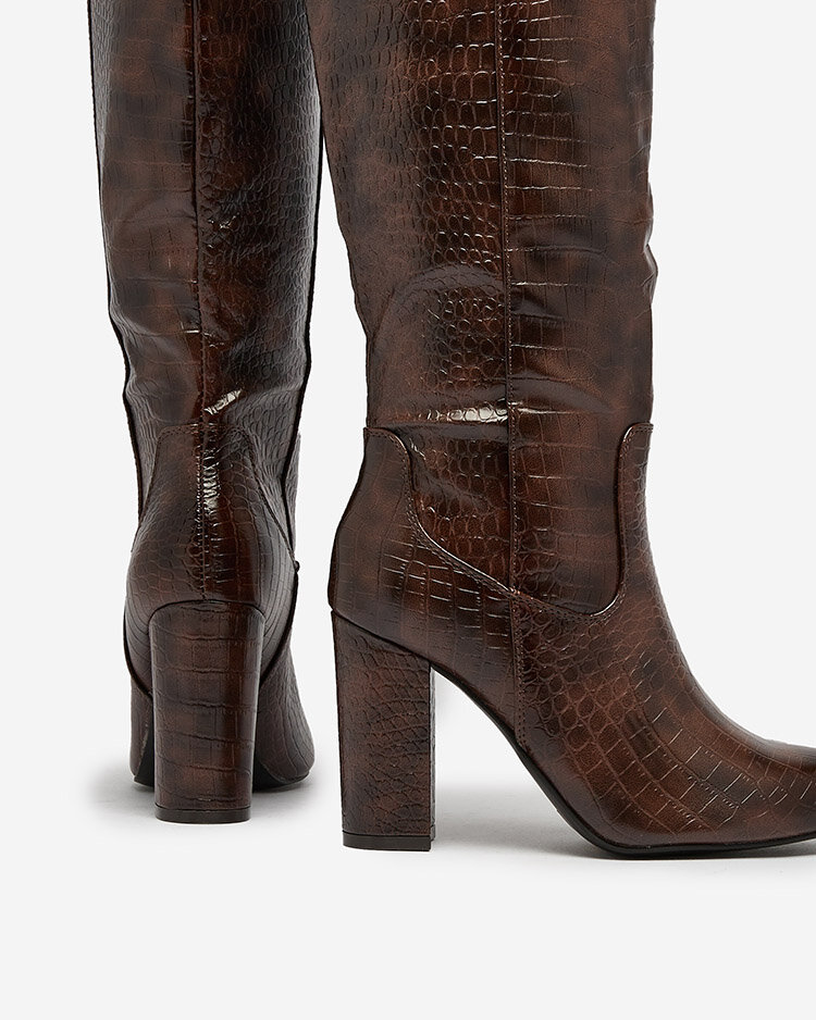 Royalfashion Dark brown women's boots with Telibitta embossing