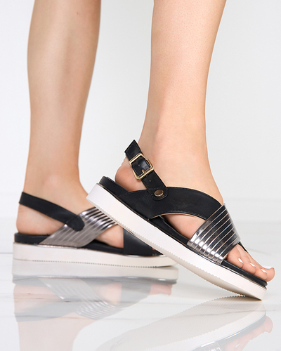 Melnas sieviešu sandales ar sudraba jostu Gerii- Shoes