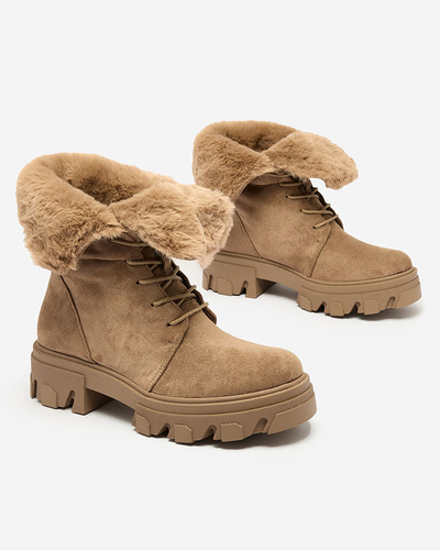 Royalfashion Gaiši brūni sieviešu mežģīņu zābaki Cavenma