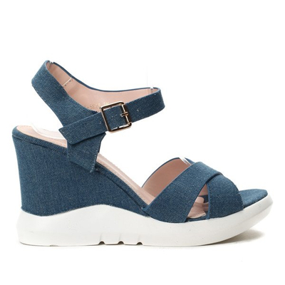 Niebieskie sandały na koturnie Bexley- Obuwie
