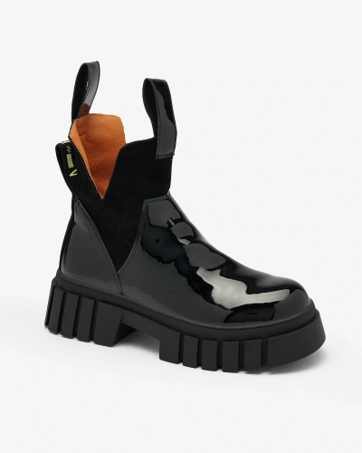 Royalfashion Black women's patent leather insulated Eratra boots