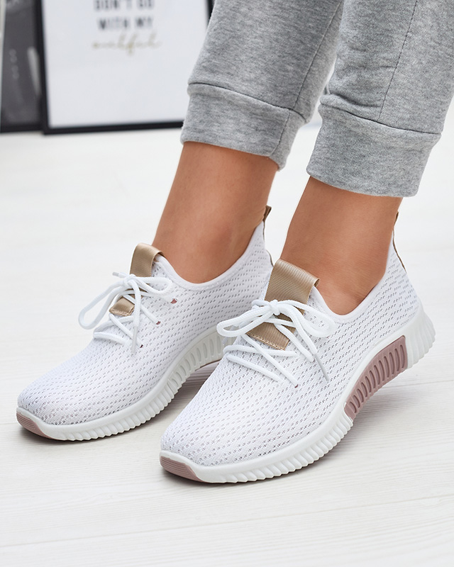 Balti sieviešu sporta apavi ar brūniem ielaidumiem Kedeti - Apavi