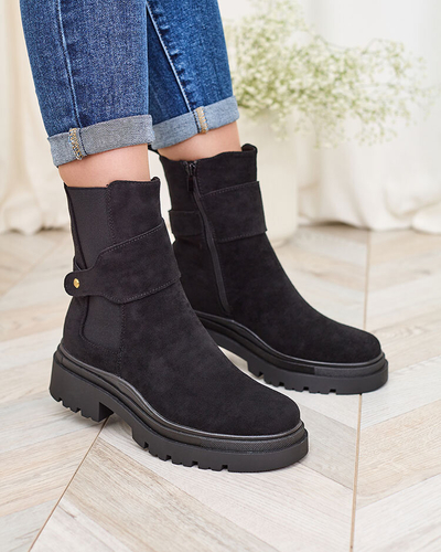 Royalfashion Черные женские сапоги с декоративным ремешком Doasa