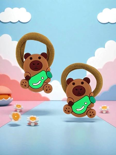 Colorful hair ties with a bear motif