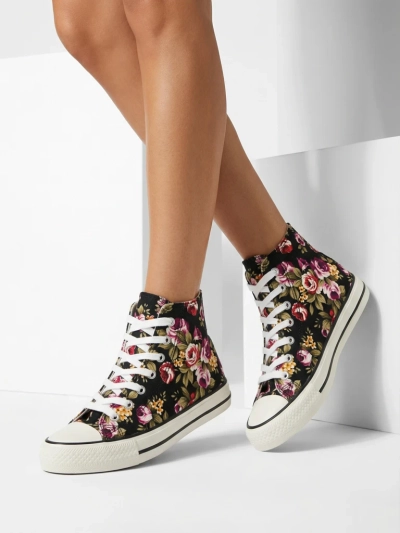 Flora Women's Black-Floral Fabric Summer Sneakers