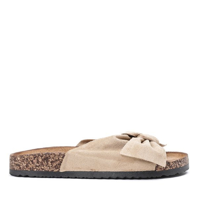 Beżowe klapki z kokardką Morena - Obuwie