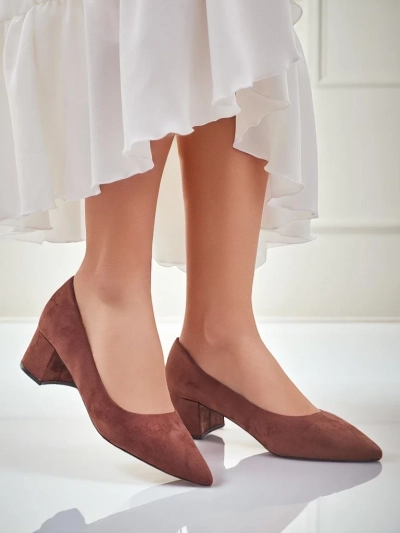 Aurelia Classico – Brown women's suede pumps on a 4.5 cm block heel