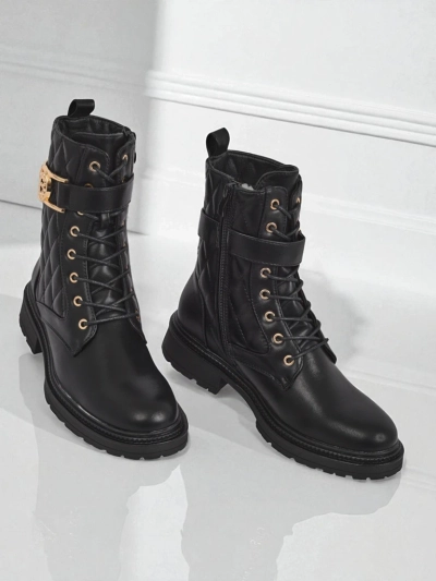 Sable Rose Quilted Faux Leather Ankle Boots