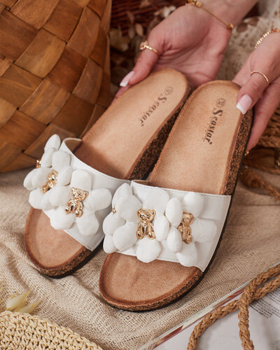 Royalfashion Women's flip-flops with gold teddy bears and flowers Isaralle