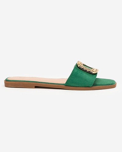 OUTLET Green women's eco suede slippers with a gold buckle Lozi - Footwear